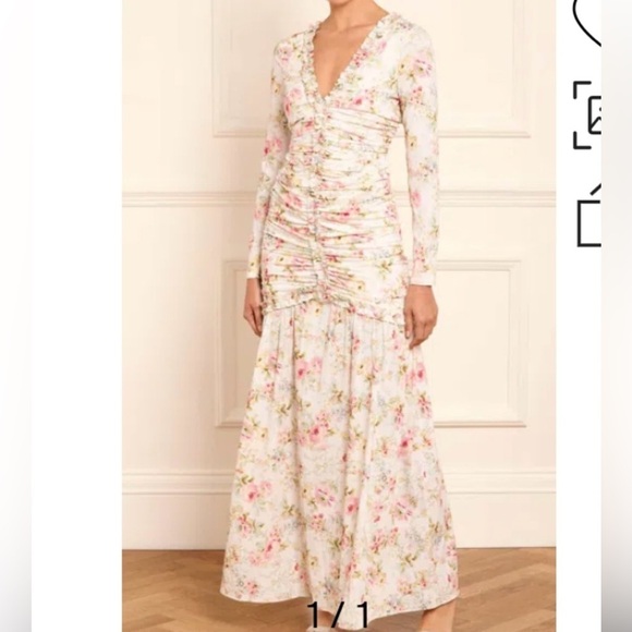 NWT~NEEDLE & THREAD Ruched Enchanted Garden Crepe Gown in Multi Floral Size 4 - Picture 2 of 14